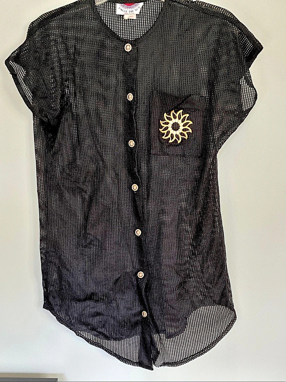 Under the Sun Black Mesh Button Front Coverup